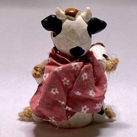 Russ & Co. 13900 Country Kin Sculptstone Jointed Cow w/Green Bell Figurine VTG - Picture 3 of 8